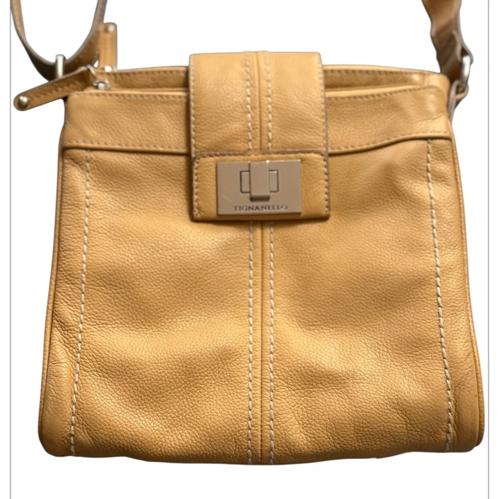 Tan Tignanello Pebbled Leather Shoulder Bag